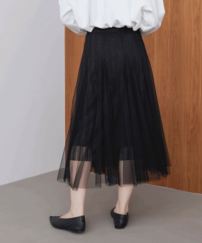 日本 Bab - 華麗優雅層次緹花鬆緊紗裙-咖啡棕