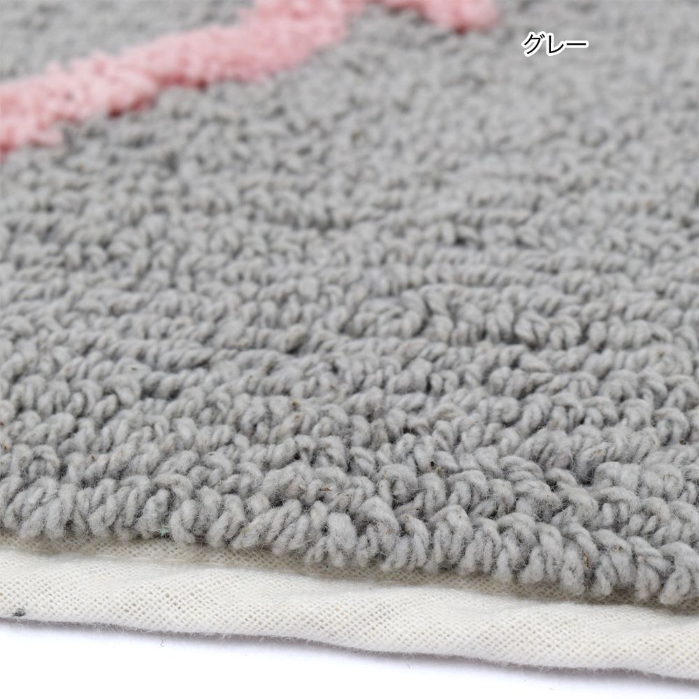 日本 TOMO - 短絨吸水印花腳踏墊/地墊-半月型微笑-粉灰 (約35×70cm)