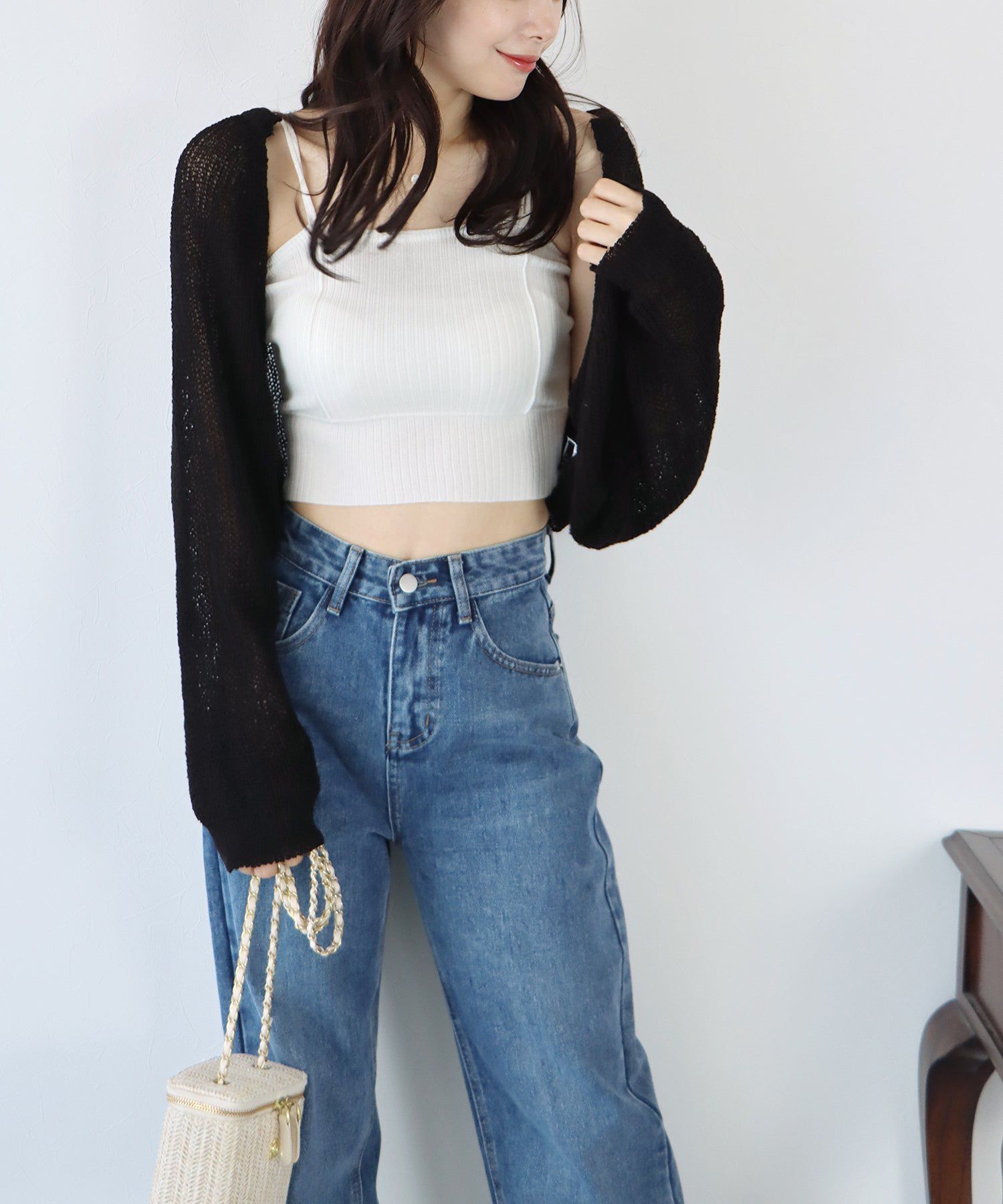 日本 BLUE EAST - 百搭開襟短版針織外套-米杏