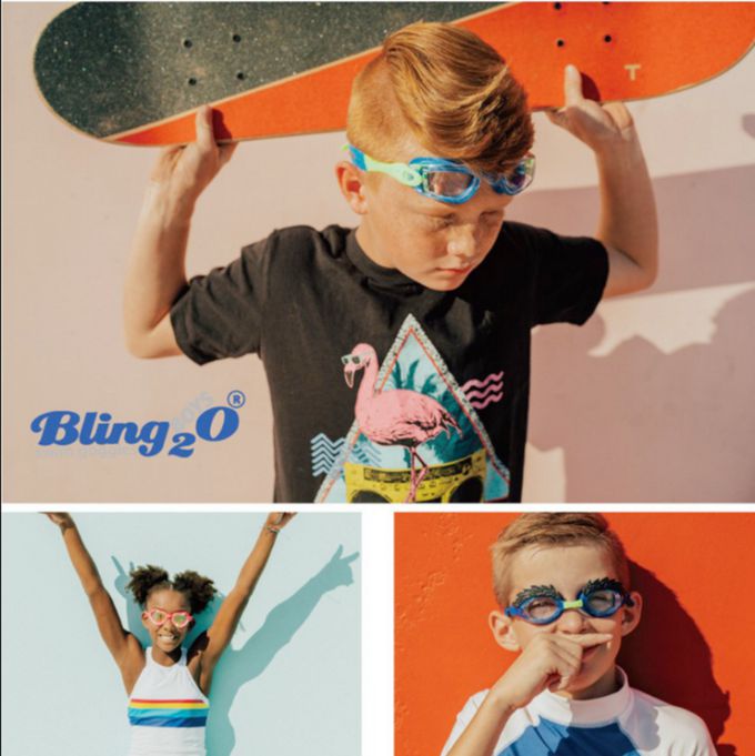 美國Bling2o - 兒童造型泳鏡 賽車嘟嘟系列-藍迷彩 (3-15歲)