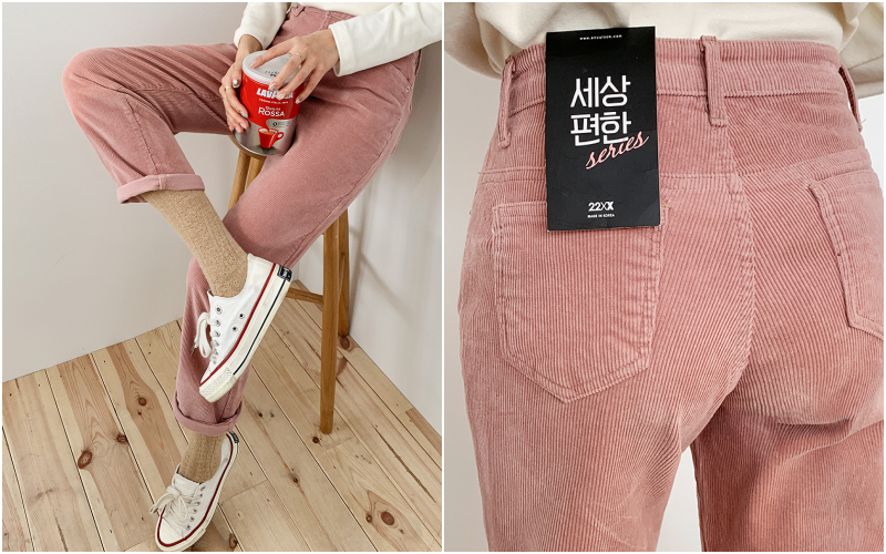 韓國 ENVYLOOK - 燈芯絨修身直筒褲-焦糖棕