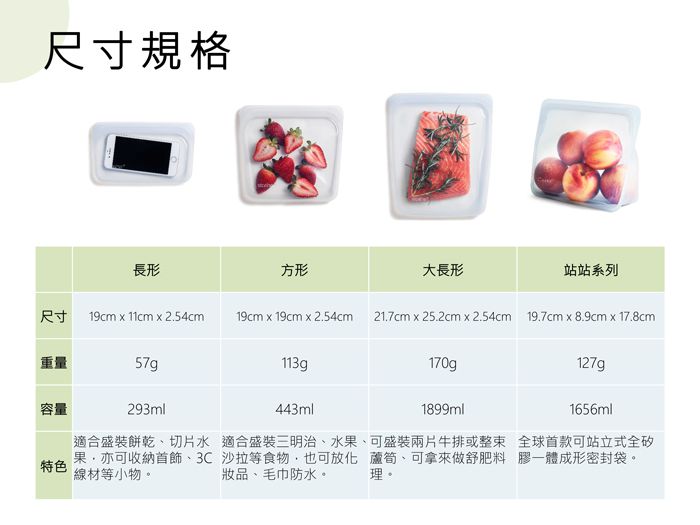 美國 Stasher - 食品級白金矽膠密封食物袋-站站型-湖水藍 (1656ml)