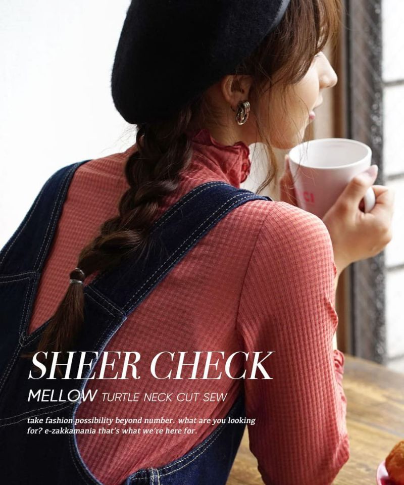 日本 zootie - 微透感木耳領格紋長袖內搭-米杏