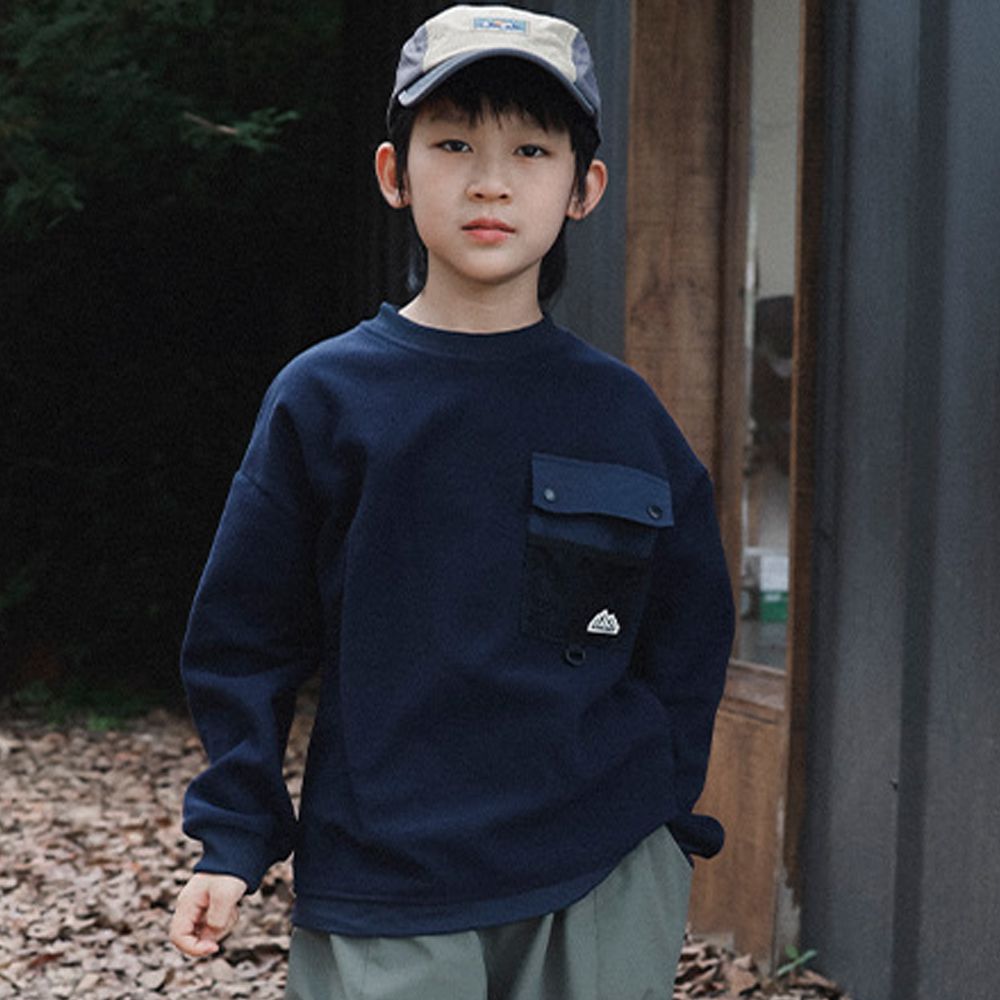 保暖刷絨下擺抽繩防風長袖上衣-藏青