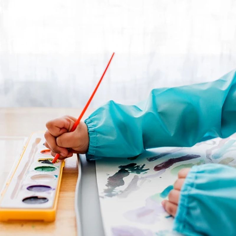 美國 green sprouts - 小綠芽魔鬼氈雙面防水/防食物掉落長袖圍兜單入組-海洋世界