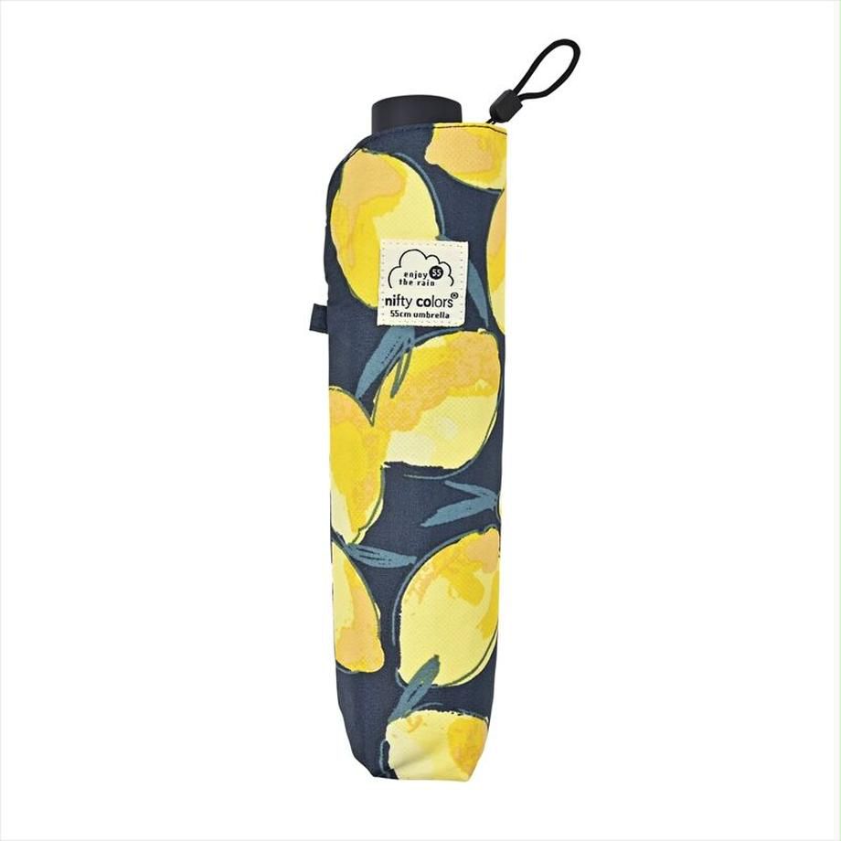 日本 nifty colors - 抗UV輕量 晴雨兩用折疊傘-酸甜檸檬-深藍 (直徑98cm/197g)