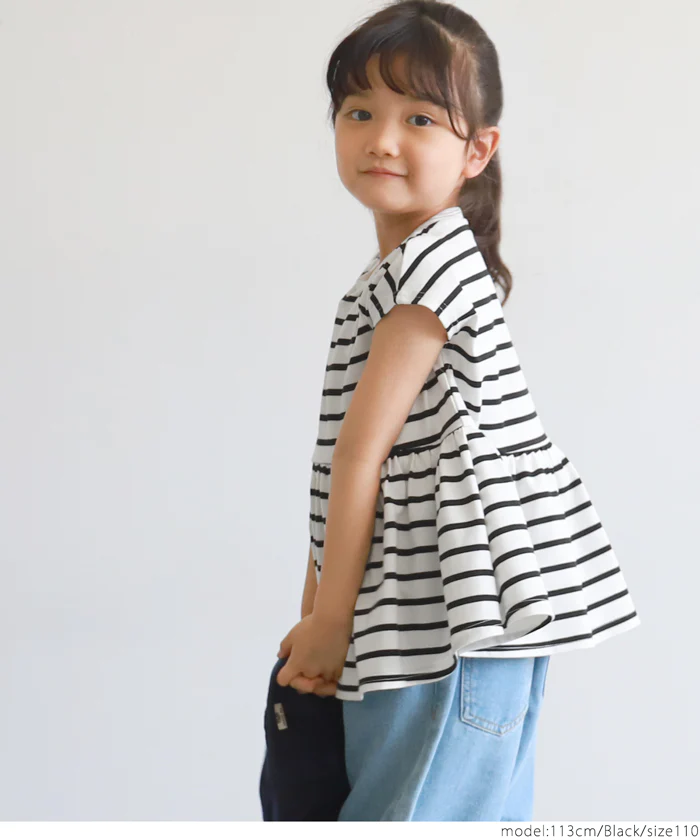 日本 COCA - 橫條紋簡約休閒短袖上衣-孩子-藍