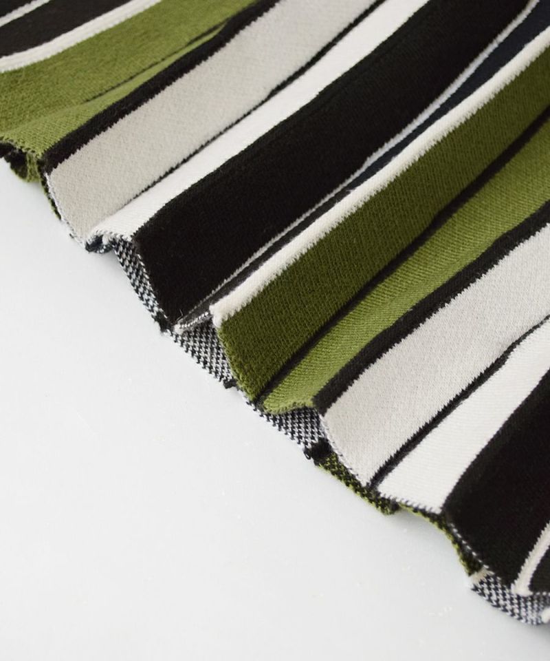 日本 zootie - 印象派彩色條紋針織長裙-綠黑系-M