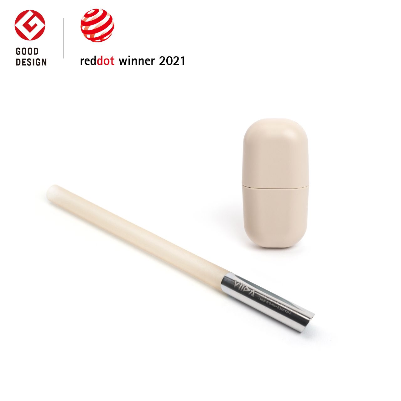 VIIDA - 收納盒+吸管+清潔刷-米