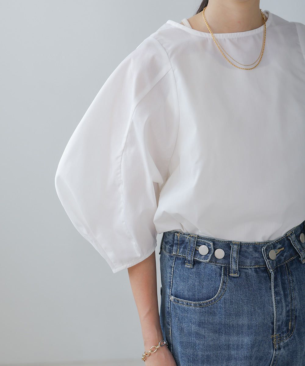 日本 Bab - 圓領百搭氣球袖上衣-淺綠