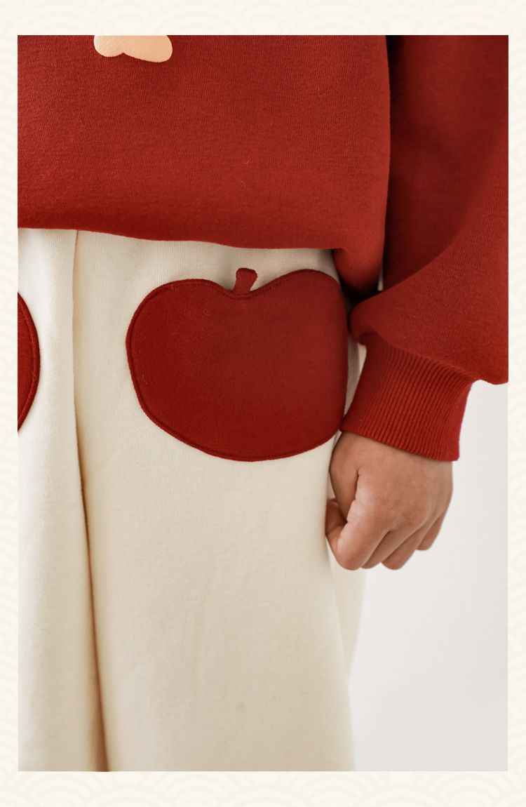 TONGMO - (加絨)喜氣腰鬆緊束口長褲-蘋果口袋-杏色