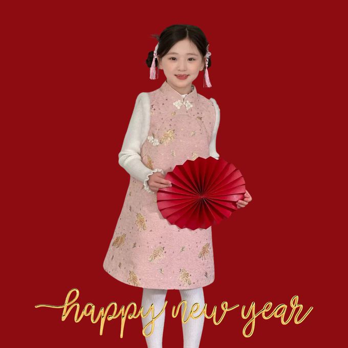 love, charlotte - 新中式旗袍領盤扣金絲織錦獨角獸花紋背心洋裝 - 背心洋裝 - 浪漫粉