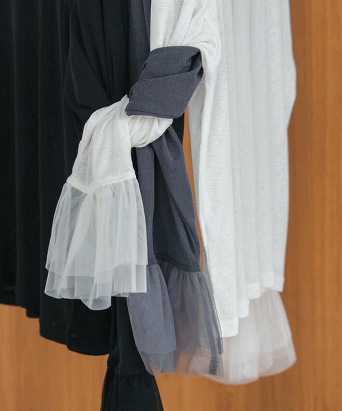 日本 Bab - 雙層薄紗拼接俏麗長袖上衣-炭灰