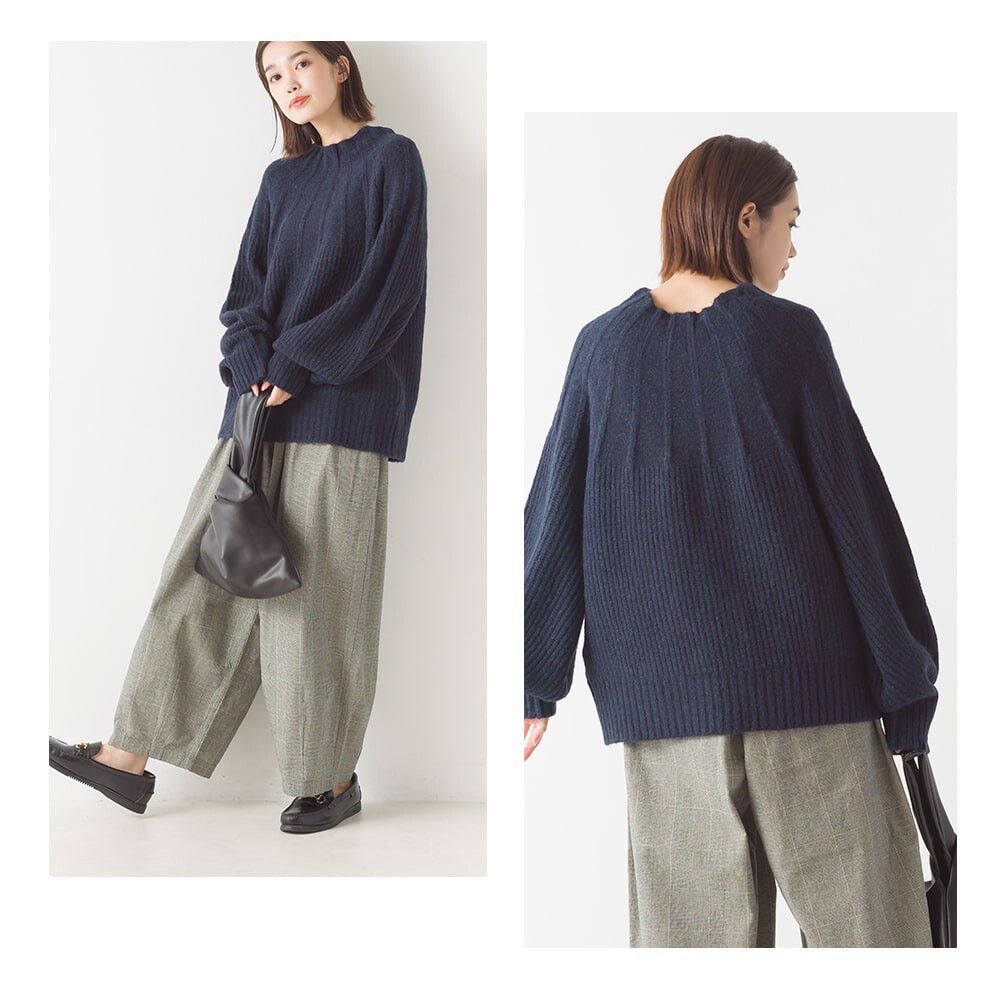 日本 OMNES - 羊毛混保暖酒瓶領針織毛衣-石墨灰