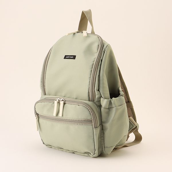 日本 petit main - 潑水加工硬挺帆布透氣背包-灰綠 (F)