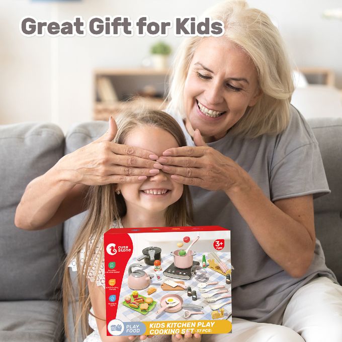 CuteStone - 兒童仿真電磁爐與吐司漢堡切切樂套裝玩具37件組