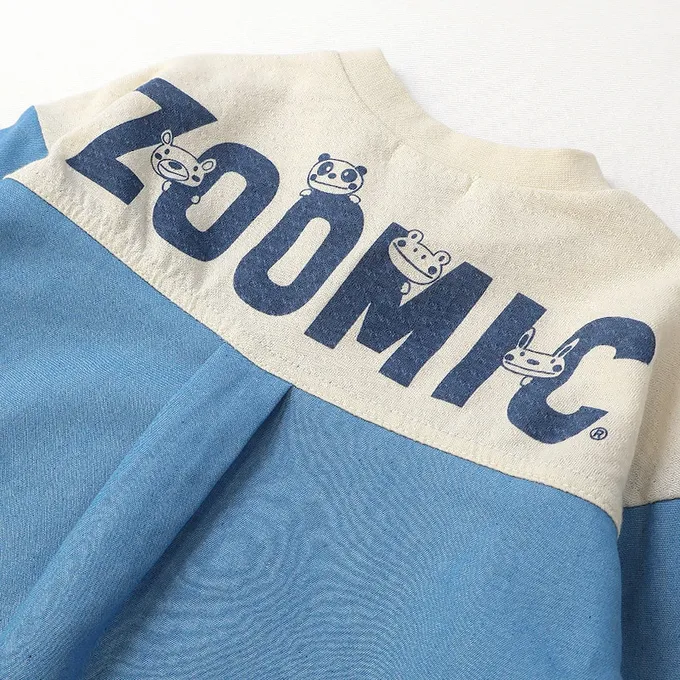 日本 ZOOLAND - 丹寧風小熊長袖上衣-帥氣刷破口袋-海軍藍