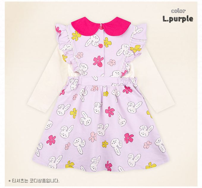 韓國 mollimelli - (不含上衣)彎耳兔波浪邊裝飾背心洋裝-桃紅X淡紫