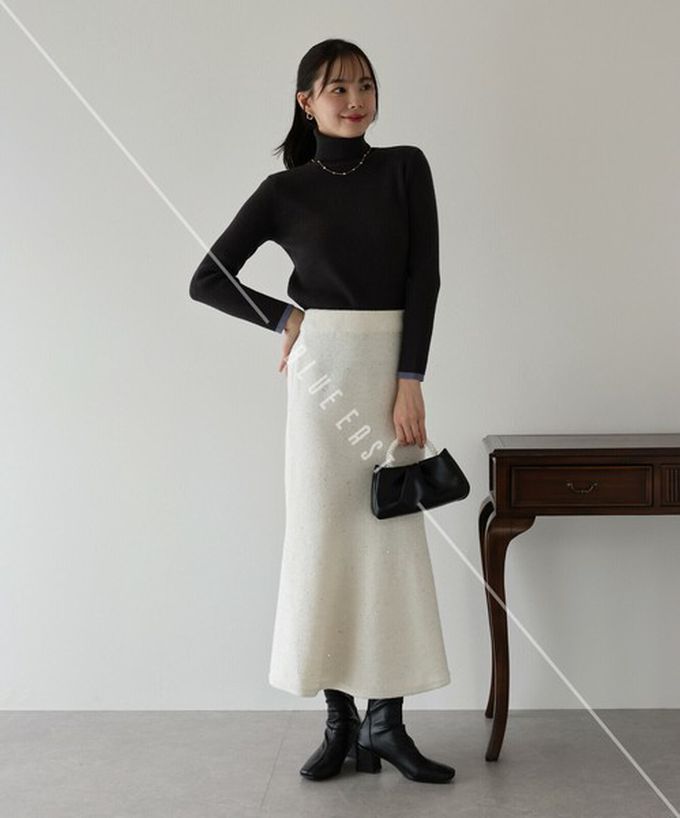 日本 BLUE EAST - 閃耀亮片針織美型魚尾裙-白