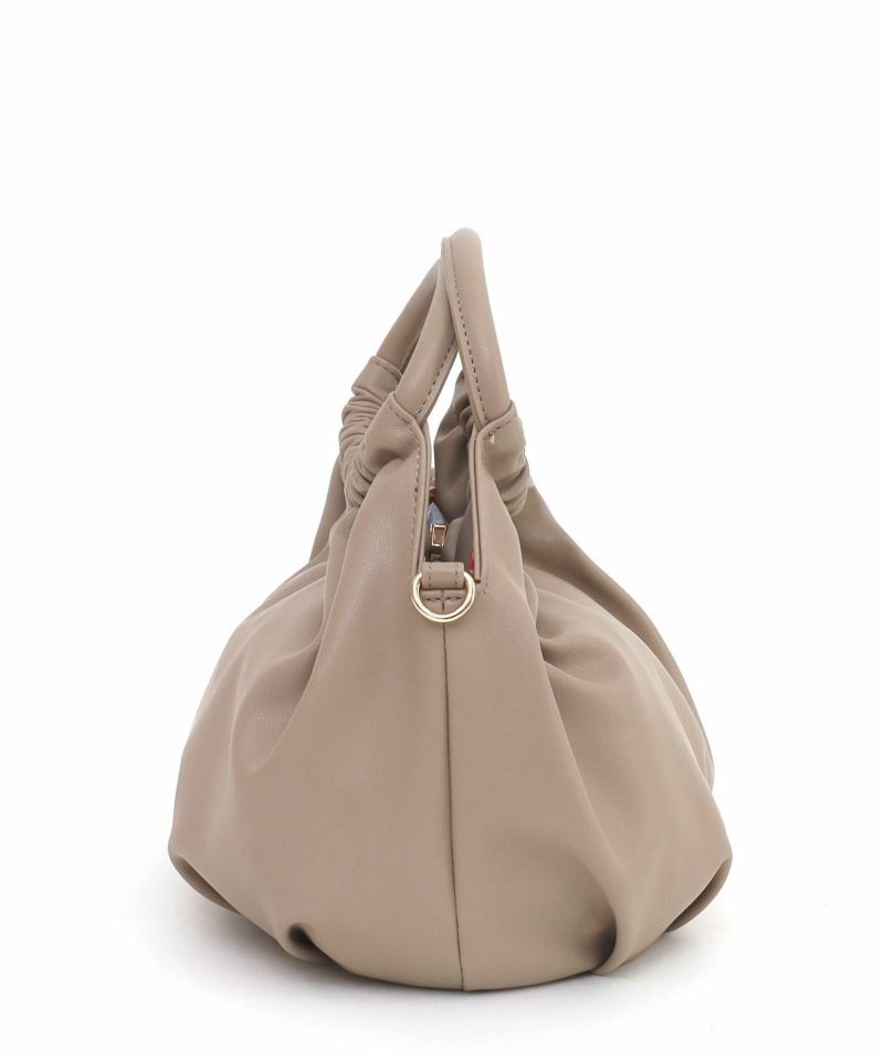 日本 COOCO - 2WAY柔軟皮革豆形手提小包/側背包-淺灰杏 (W14*H20*D12cm)