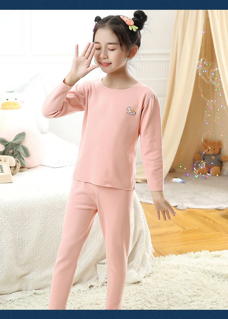 德絨圓領無痕長袖家居服套裝/睡衣-變色木馬-淺藍色