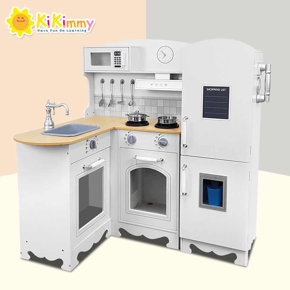 Kikimmy - 【新品】加大版歐式木製廚房大型聲光廚房玩具組(11配件)-64.4x71.2x102cm