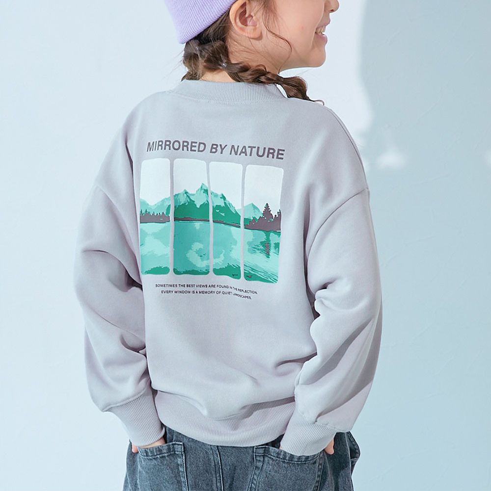 定番款 印花裏毛長袖上衣-風景-珍珠灰