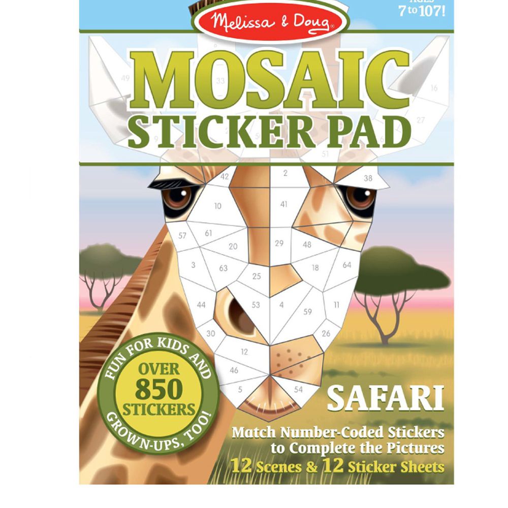 美國瑪莉莎 Melissa & Doug - MD貼紙簿-數字馬賽克貼-非洲動物