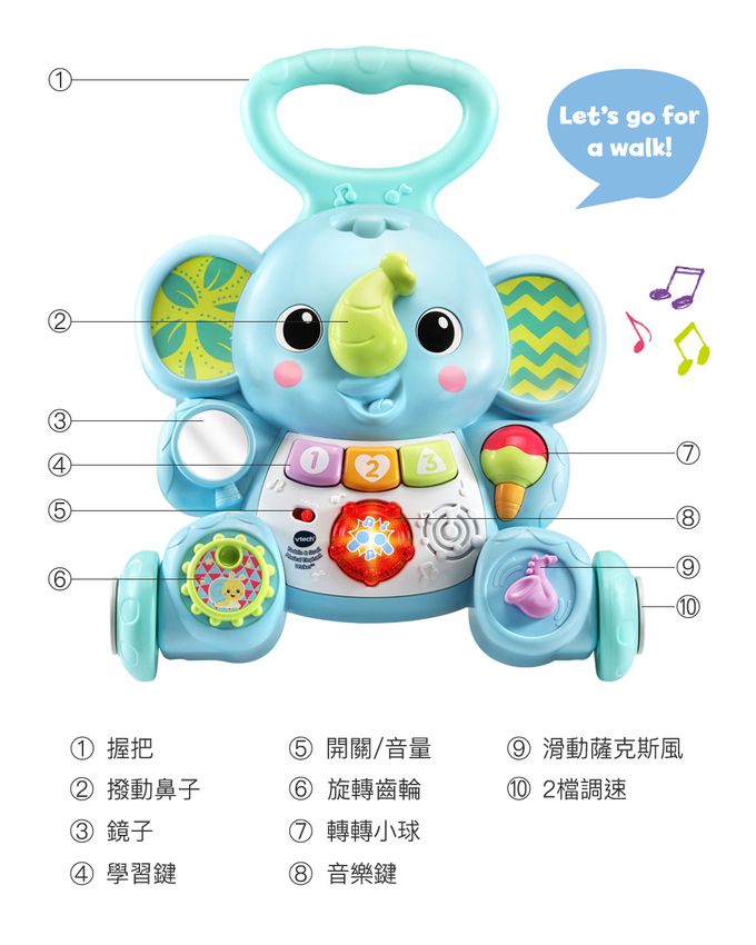Vtech - 趣味小象聲光學步車