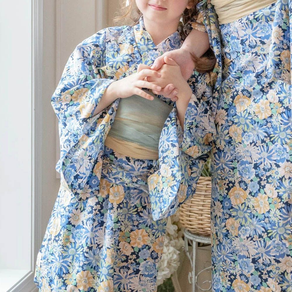 夢幻2way純棉兵兒帶浴衣(可當洋裝)-滿版花卉-海軍藍