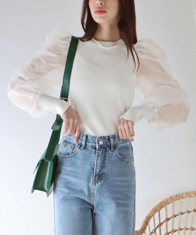 日本 BLUE EAST - 氣質薄紗抓皺長袖上衣-灰