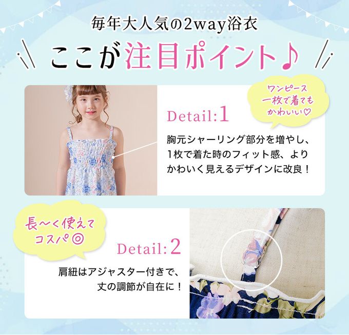 日本 Catherine Cottage - 夢幻2way純棉兵兒帶浴衣(可當洋裝)-滿版花卉-海軍藍