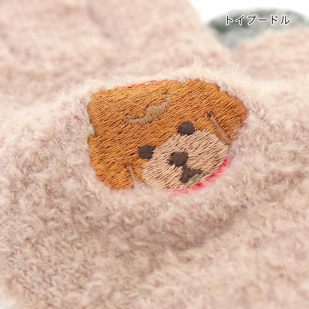 日本 TOMO - 兒童可觸控短絨保暖手套-貴賓狗-粉