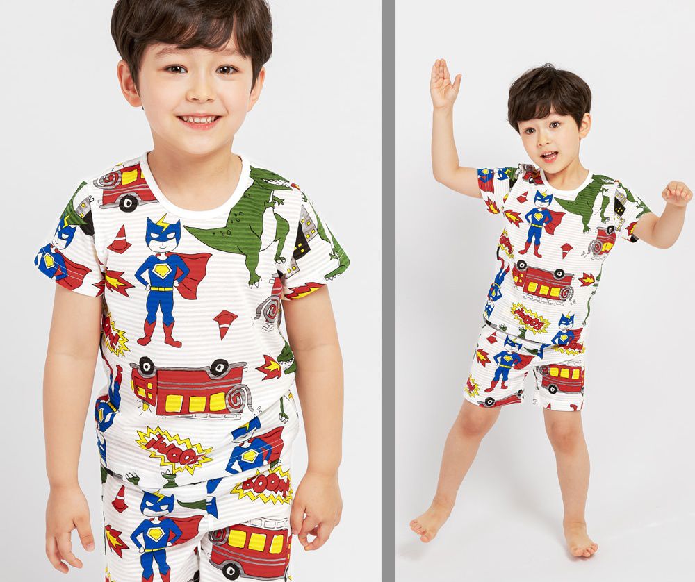 韓國 Mellisse - 韓製透氣輕薄短袖家居服(無螢光棉)-超人車車