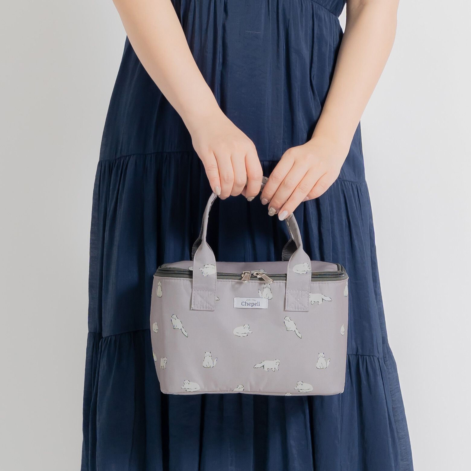 日本 Chepeli - 印花保溫保冷方形手提便當袋-小刺蝟-開心果綠 (15x25x13.5cm)