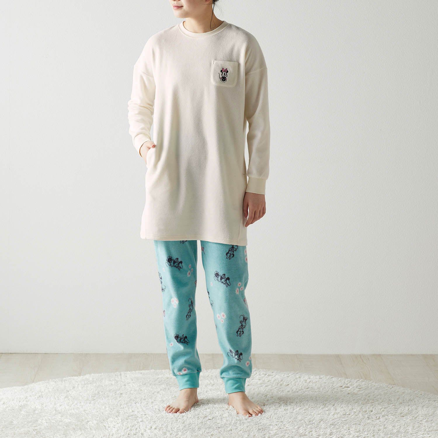 日本千趣會 - 迪士尼 柔軟長袖家居服-米奇-深灰x條紋