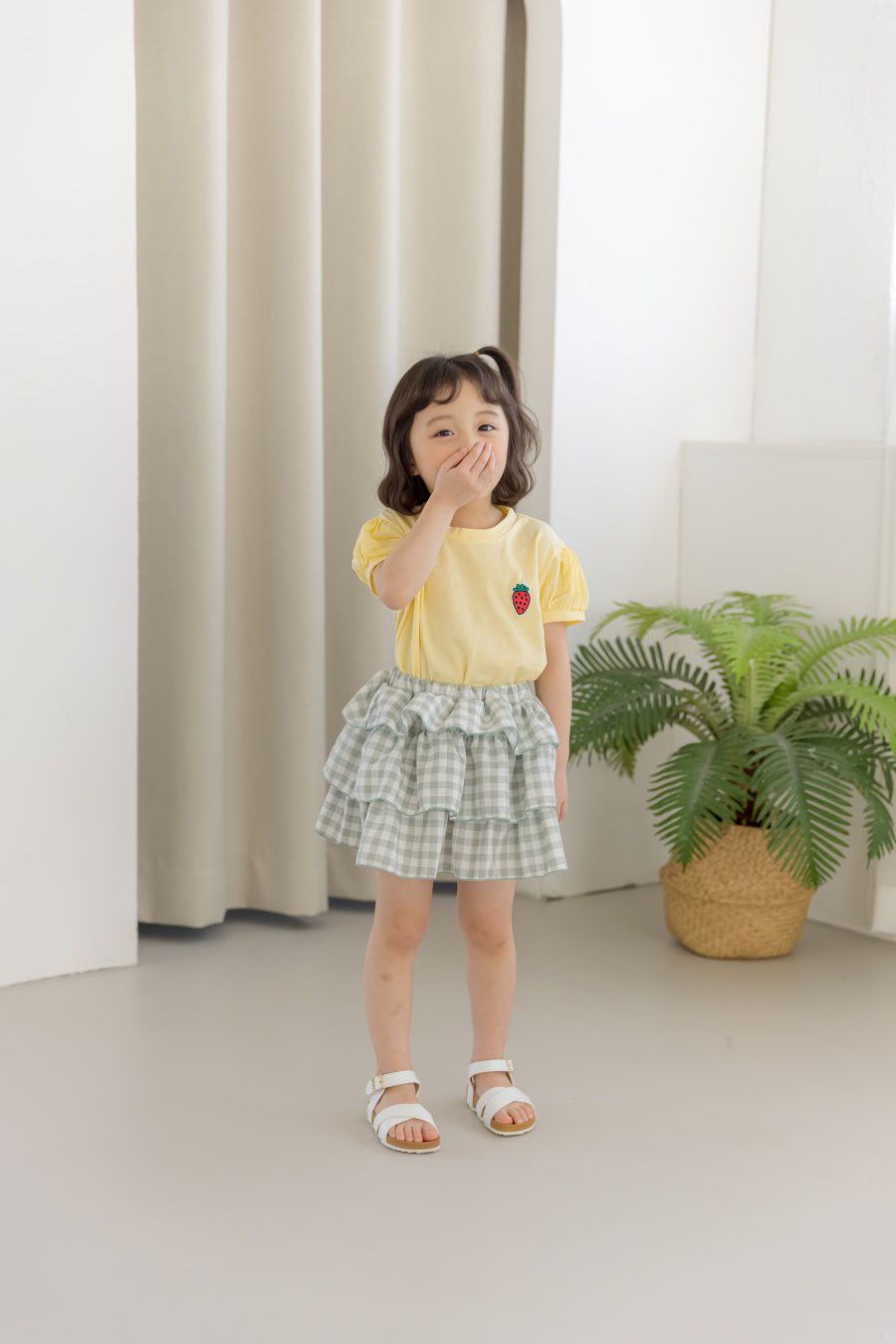 韓國 Orange Mom - 格子蛋糕裙-灰綠