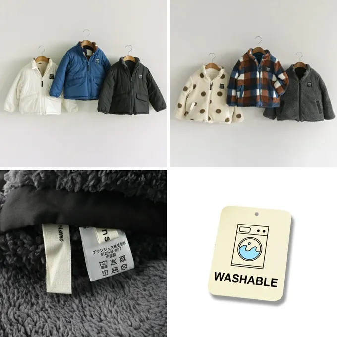 日本 BRANSHES - 2way雙面異材質保暖鋪棉外套(可機洗)-格子-寶藍