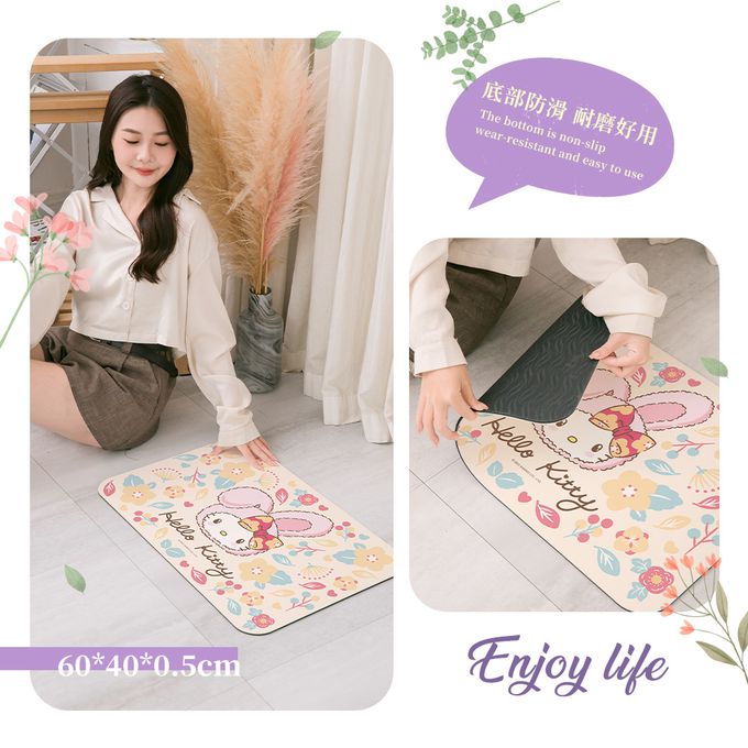 收納王妃 - Sanrio三麗鷗【粉紅花兔】 珪藻土軟式吸水地墊 浴室地墊 腳踏墊 吸水墊60X40X0.5cm