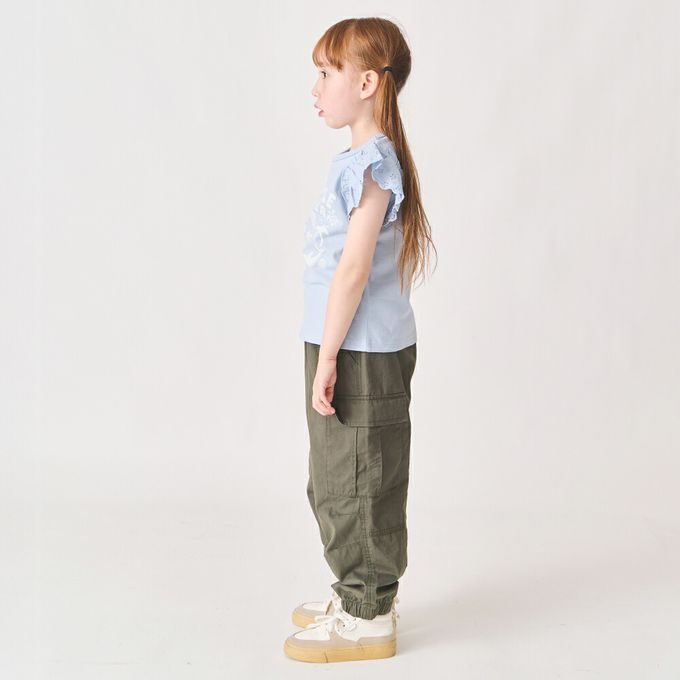 日本 evercloset - 100%棉 蕾絲荷葉邊印花短袖上衣-粉紅