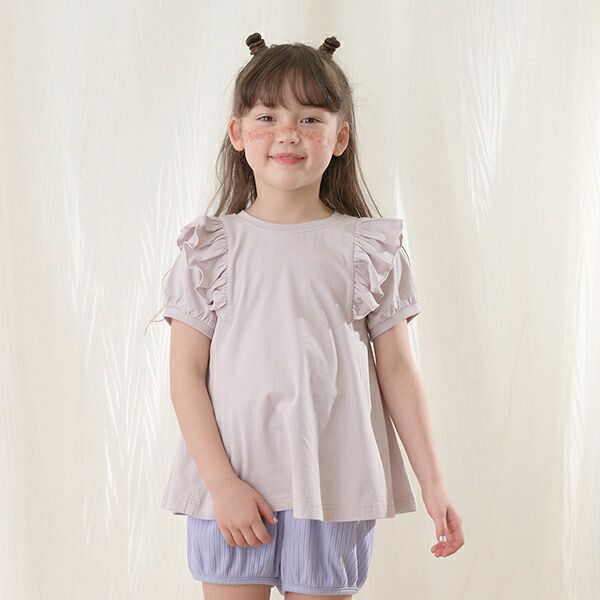 日本 Lycee mine - 肩膀荷葉傘狀長版短袖上衣-粉紅