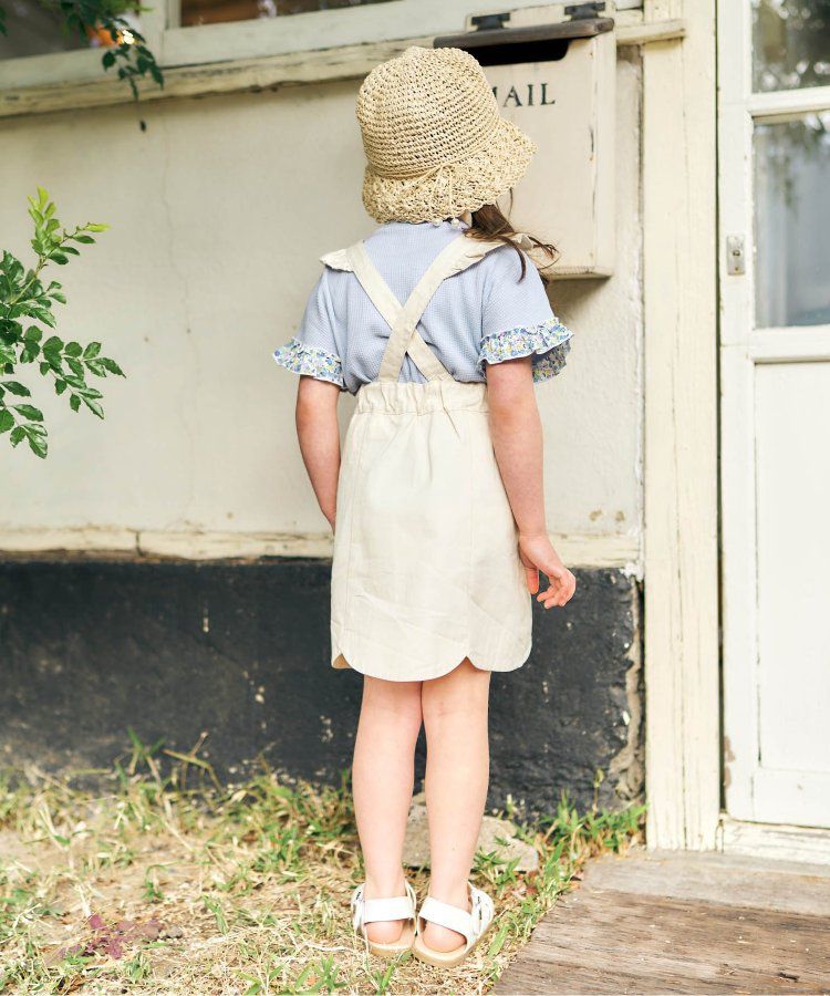 日本 apres les cours - 華夫格澎澎荷葉邊短袖上衣-米白