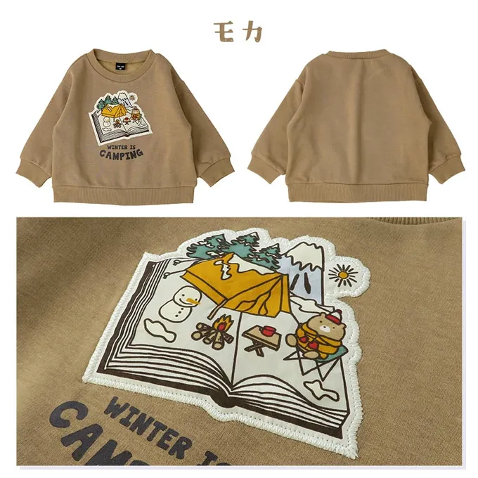 日本 ZOOLAND - 裏起毛 立體貼布印花長袖上衣-聖誕樹車車-灰綠