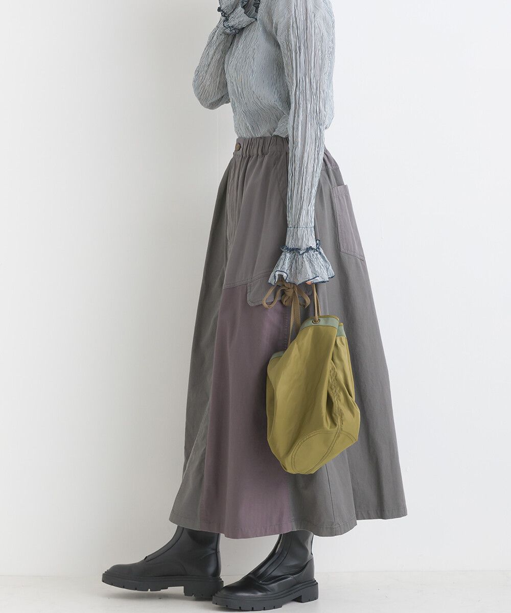 日本女裝代購 - 休閒風口袋拼接百搭長裙-軍綠