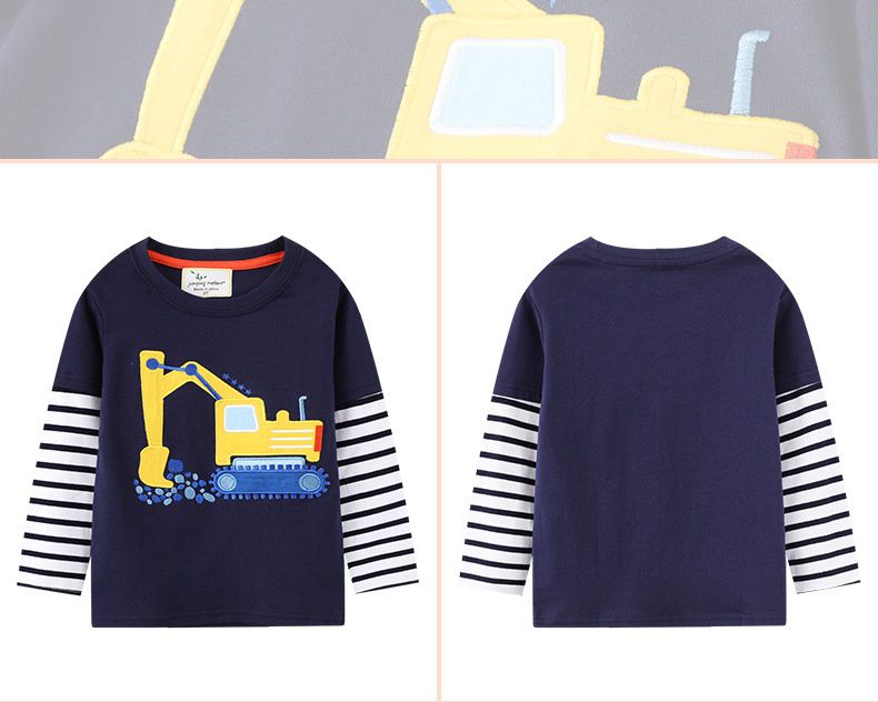 Jumping meters - 圓領棉質長袖上衣-刺繡工程車-深藍色