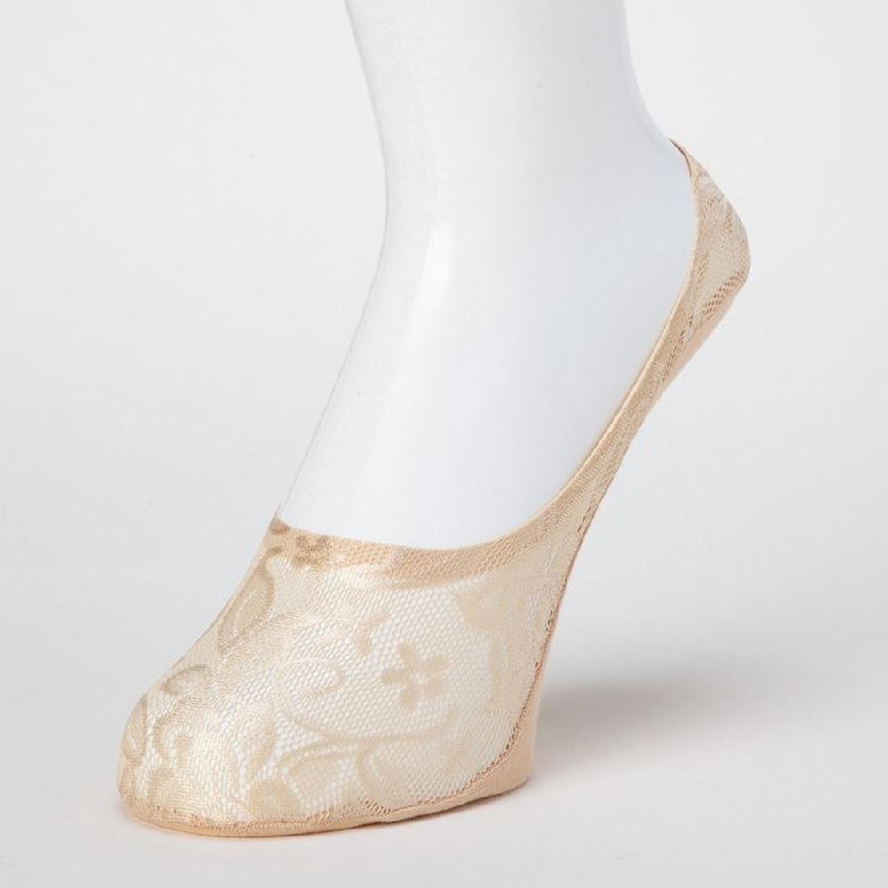 日本 okamoto - 超強專利防滑ㄈ型隱形襪-深履款-杏蕾絲 (23-25cm)