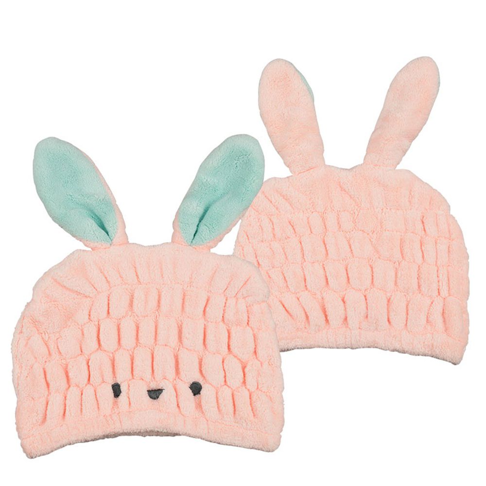 akachan honpo - 動物造型吸水乾髮帽-兔子-粉紅色 (頭圍44~80cm)