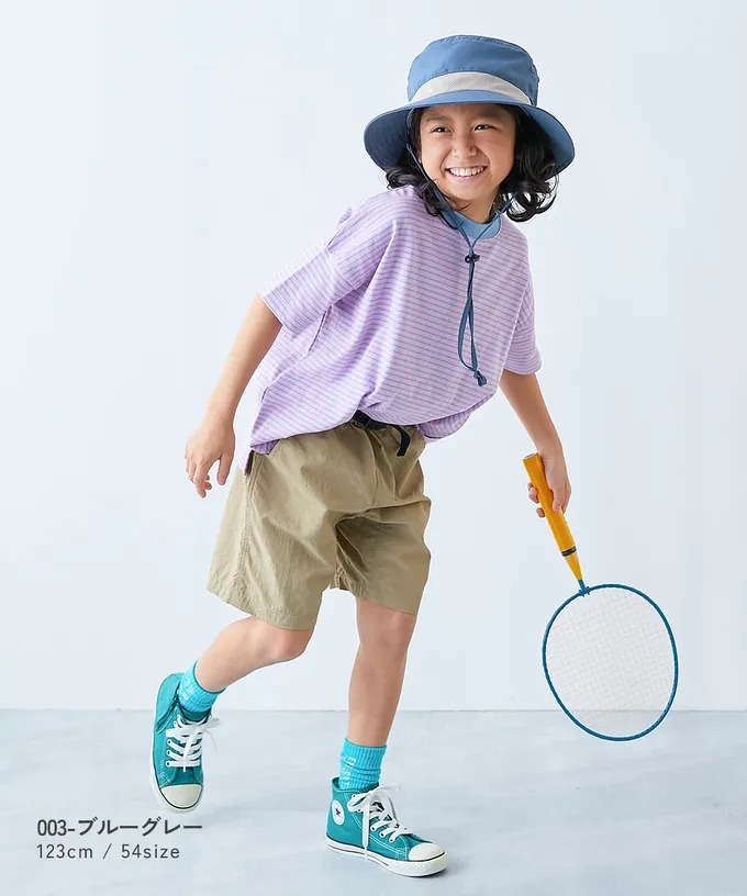 日本 devirock - UVcut 防潑水蓋脖遮陽帽(可親子裝)-冰霧藍x橘