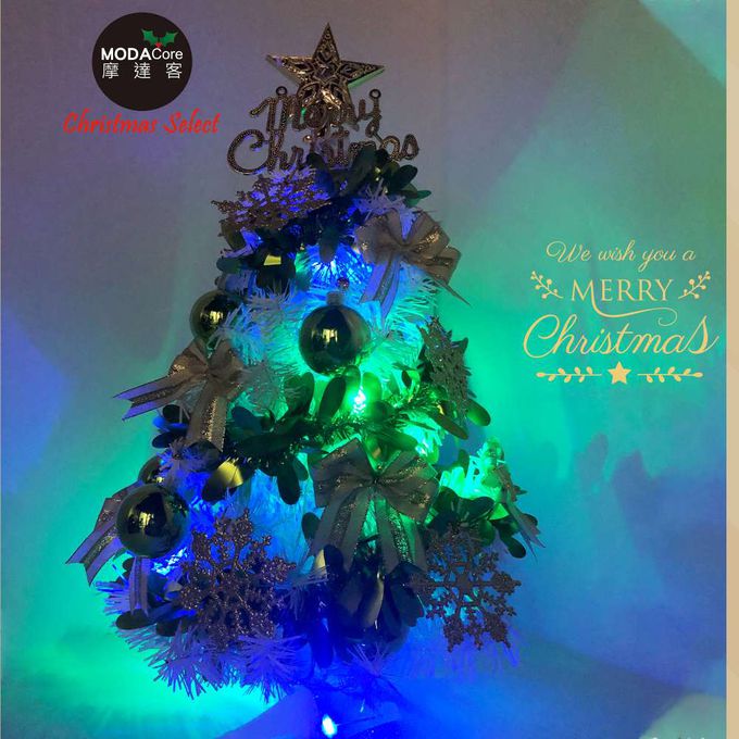MODACore 摩達客 - 摩達客耶誕-2尺/2呎(60cm)特仕幸福型裝飾白色聖誕樹 (果綠金雪系全套飾品)+20燈LED燈插電式彩光*1/贈控制器/本島免運費