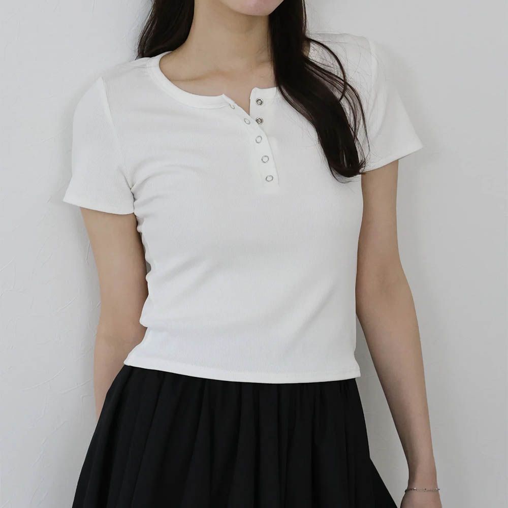 亨利領合身美型短袖上衣-白